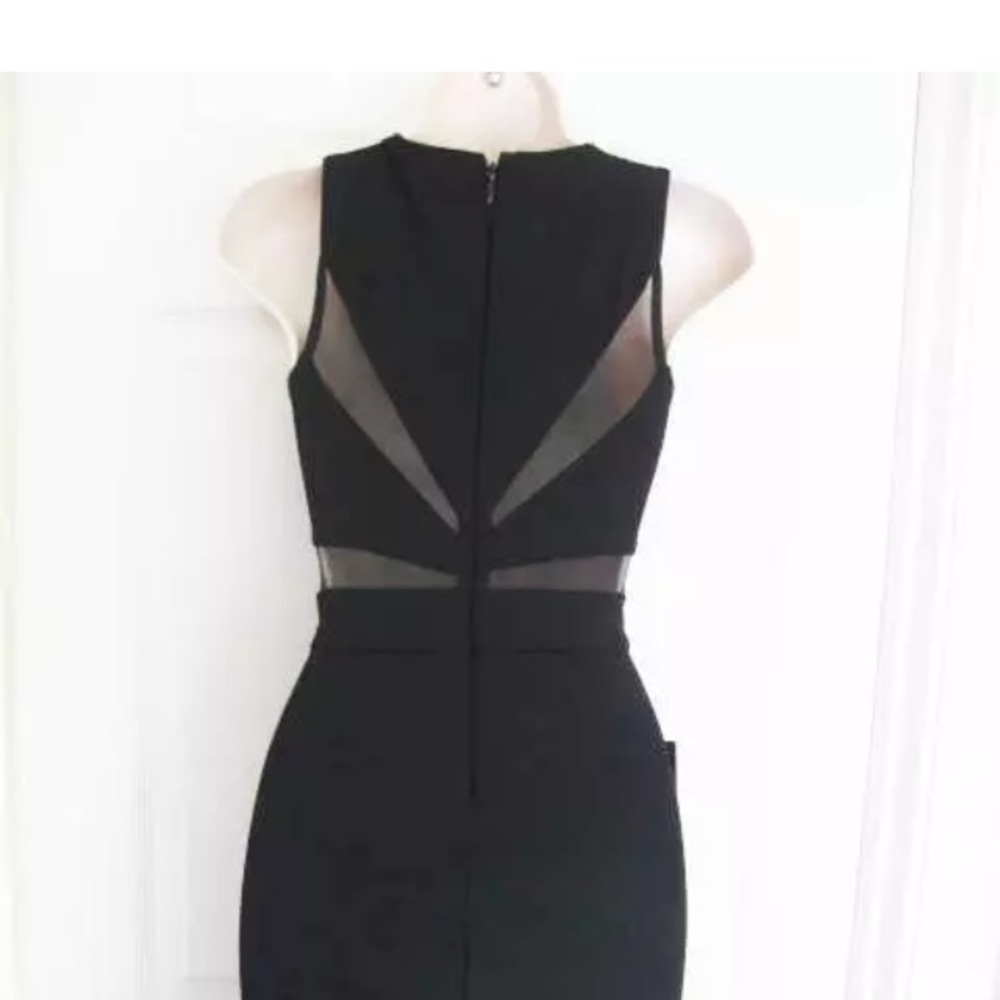 Bebe Deep V Black Mesh Inset Midi Dress - Picture 5 of 7